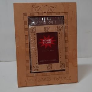 "Here Comes Trouble" Wood Picture Frame